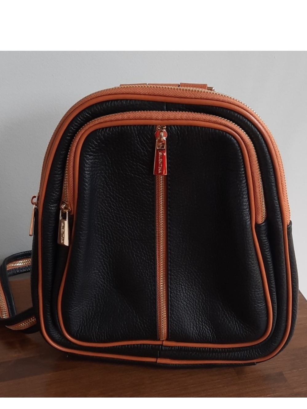 Valentina Black and Tan Two-Tone Leather Backpack